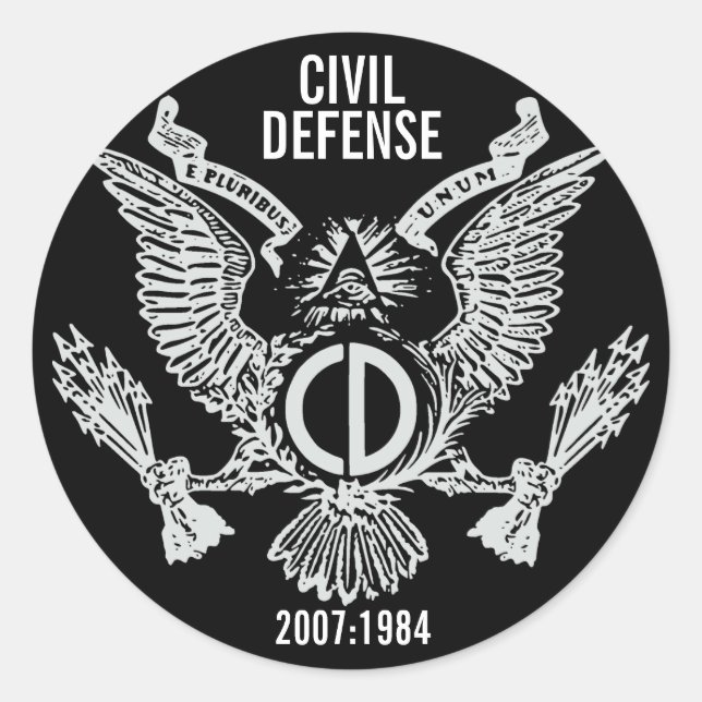 CIVIL DEFENSE CLASSIC ROUND STICKER (Front)