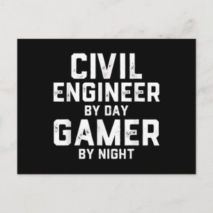 Civil Engineer By Day Gamer By Night Cute Engineer Announcement Postcard