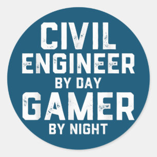 Civil Engineer By Day Gamer By Night Cute Engineer Classic Round Sticker