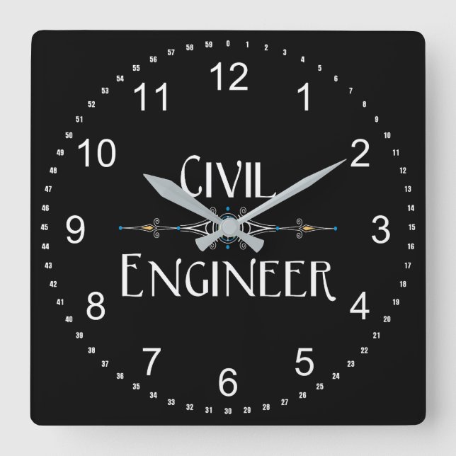 Civil Engineer Decorative Line Square Wall Clock (Front)