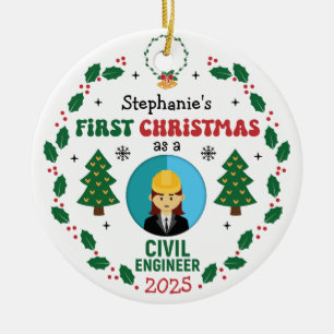 Civil Engineer First Christmas Custom Name Ceramic Tree Decoration