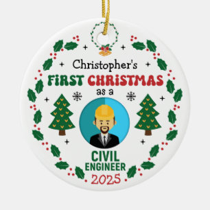 Civil Engineer First Christmas Tree Custom Name Ceramic Tree Decoration