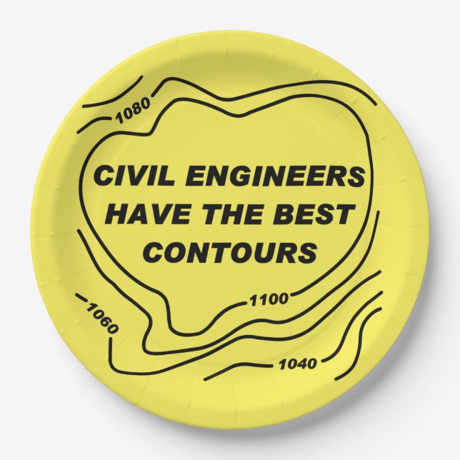 Civil Engineer Yellow Contours Paper Plate (Front)