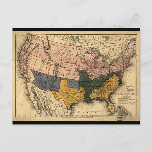 Civil War Era Map of the United States (Jan 1864) Postcard (Front)