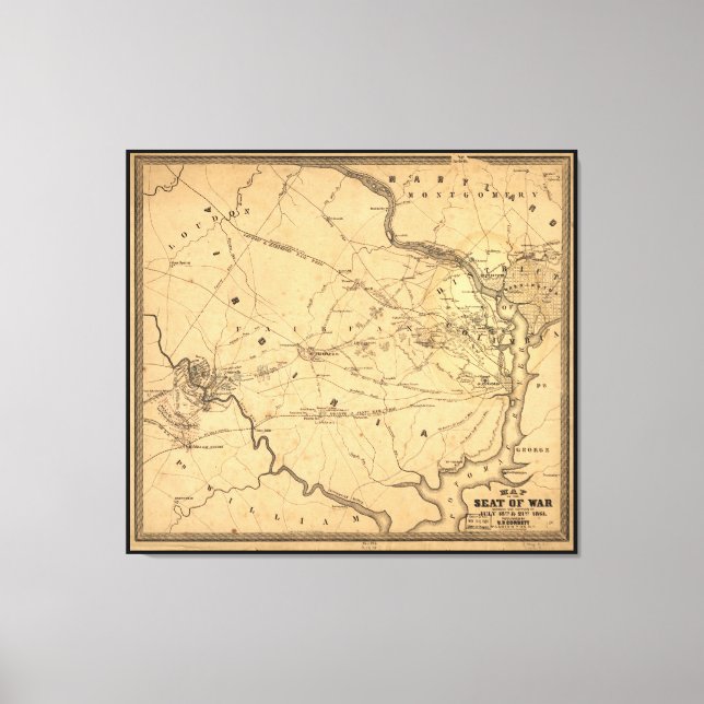 Civil War First Battle of Bull Run Map Seat of War Canvas Print (Front)