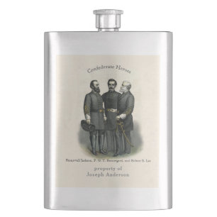 Civil War Heroes Stonewall Beauregard Lee Hip Flask
