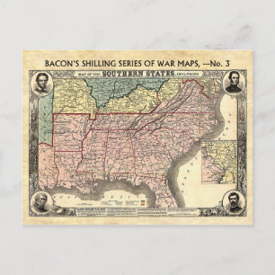 Civil War Map of the Southern States Postcard