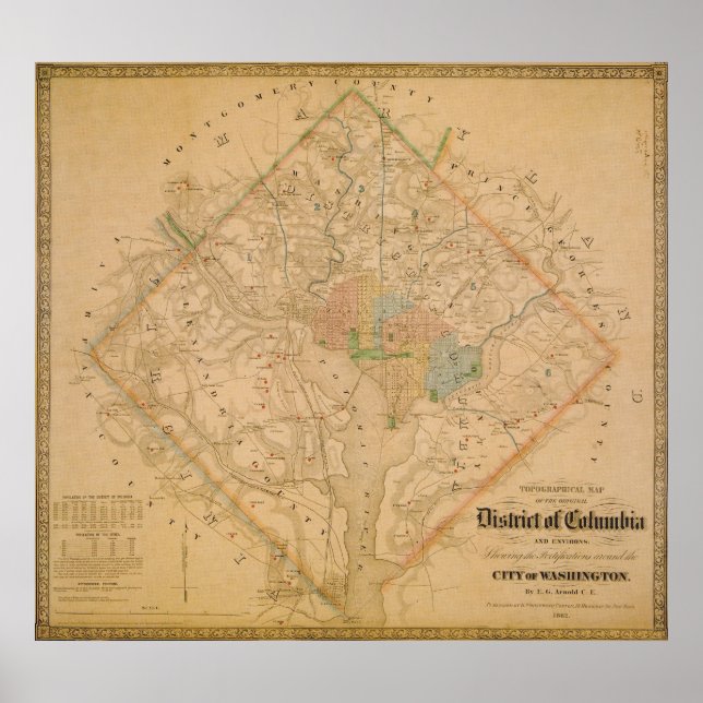 Civil War Map of Washington DC 1862 Poster (Front)