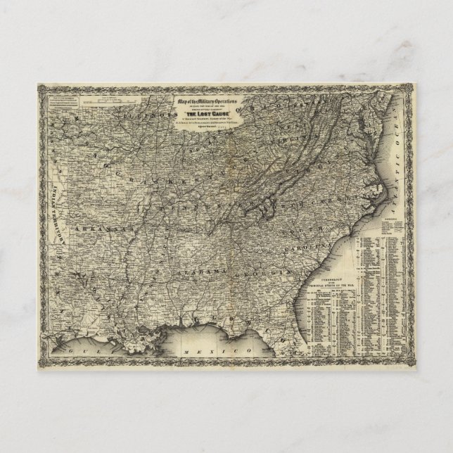 Civil War Military Operations Map The Lost Cause Postcard (Front)