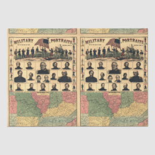 Civil War Military Portraits, Restored Decoupage Tissue Paper