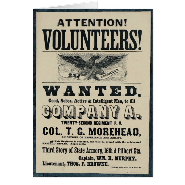 Civil War Recruitment Poster, 22 Infantry Regiment (Front)