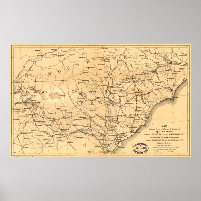 Civil War Sherman's March Map Atlanta to Goldsboro Poster (Front)