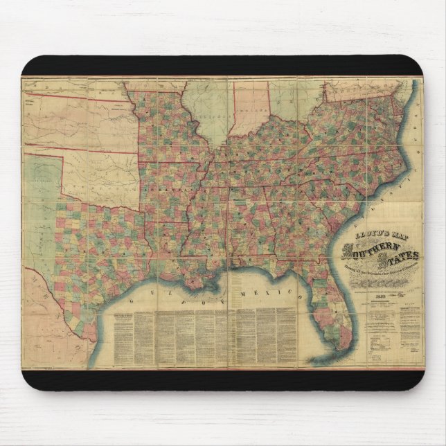 Civil War Southern States Map by J. Lloyd (1862) Mouse Mat (Front)