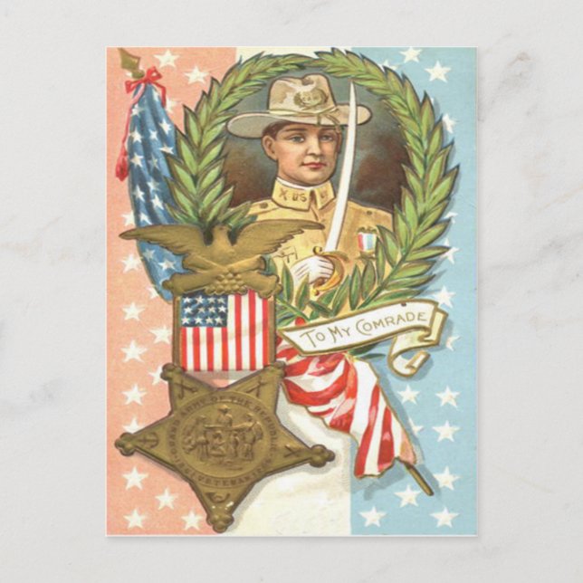 Civil War US Flag Cavalry Wreath Postcard (Front)