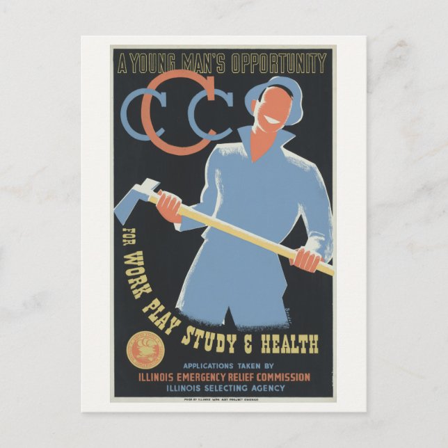 Civilian Conservation Corp: Work Play Study Health Postcard (Front)