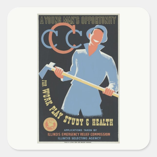 Civilian Conservation Corp: Work Play Study Health Square Sticker (Front)