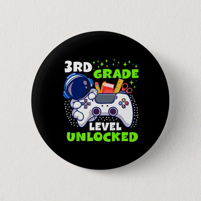 Ck To School 3rd Grade Level Unlocked Gamer Boys K 6 Cm Round Badge (Front)