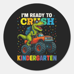 Ck To School Boy Dinosaur I'm Ready To Crush Kinde Classic Round Sticker