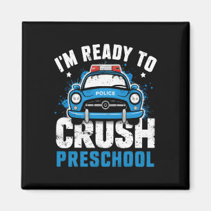 Ck To School First Day Of Preschool Police Car Boy Magnet