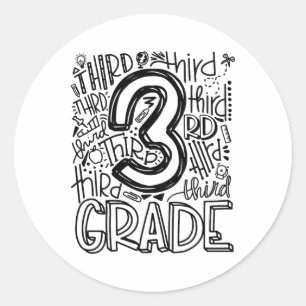 Ck To School First Day Of School Typography Third Classic Round Sticker