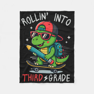 Ck To School Rollin' Into 3rd Grade T-rex Skateboa Fleece Blanket