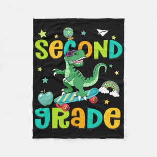 Ck To School Rolling Into 2nd Grade T-rex Skateboa Fleece Blanket