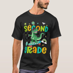 Ck To School Rolling Into 2nd Grade T-rex Skateboa T-Shirt