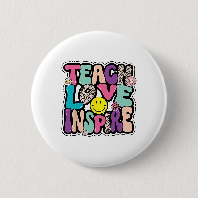 Ck To School Teach Love Inspire Retro Teachers Wom 6 Cm Round Badge (Front)
