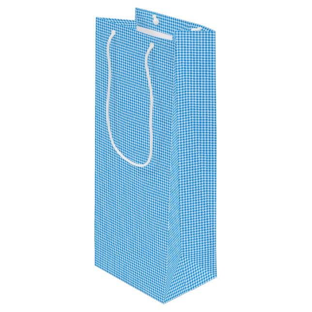 CKC-Gingham 1-Pastel Blue-White-WINE GIFT BAG (Front Angled)