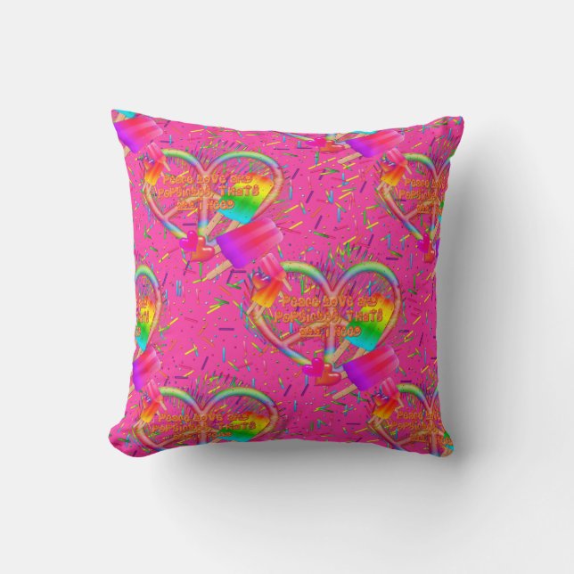 CKC-Peace,Love and Popsicle's-Pink Sq Pillow (Front)