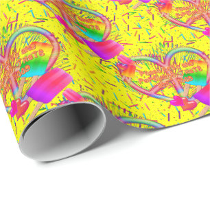 CKC-Peace, Love and Popsicle's, Yellow-Gift Wrap Wrapping Paper