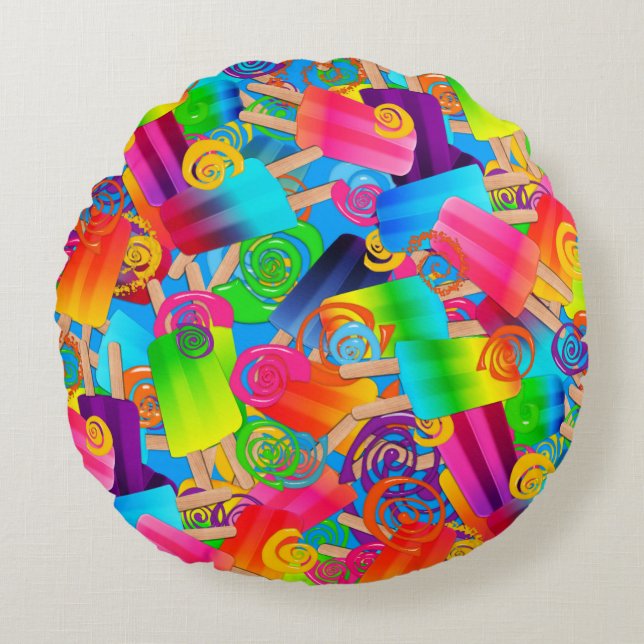 CKC Popsicle Swirls,Blue-ROUND THROW PILLOW (Front)