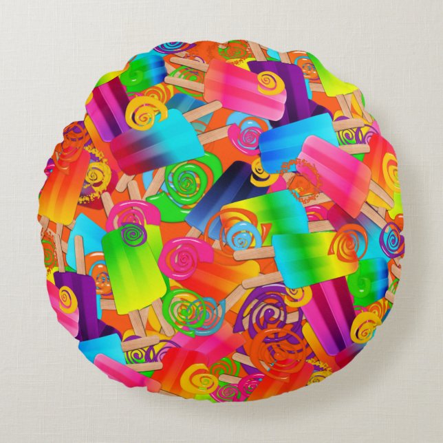 CKC Popsicle Swirls,Orange-ROUND THROW PILLOW (Front)