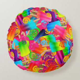 CKC Popsicle Swirls,PINK-ROUND THROW PILLOW