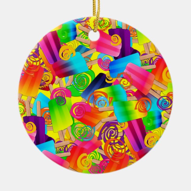 CKC Popsicle Swirls,Yellow-ROUND ORNAMENT (Front)