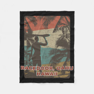 Ckdoor Oahu Hawaii Vintage Surfing Beach Coconut T Fleece Blanket