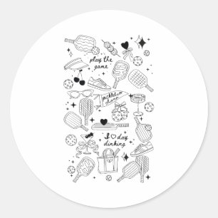 Ckleball Doodles In Black On Beige Retro Comfort C Classic Round Sticker