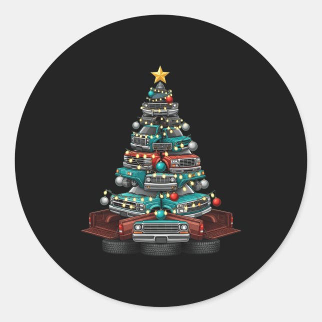Ckup Truck Christmas Tree Funny Clic Car Graphic M Classic Round Sticker (Front)