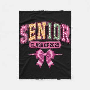 Cl Of 2025 Senior Coquette Bow Women Girls Graduat Fleece Blanket