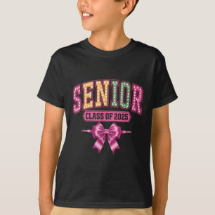 Cl Of 2025 Senior Coquette Bow Women Girls Graduat T-Shirt