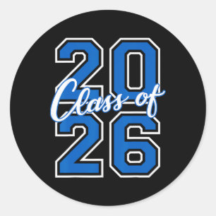 Cl Of 2026 Graduation Varsity Blue White Letters Classic Round Sticker