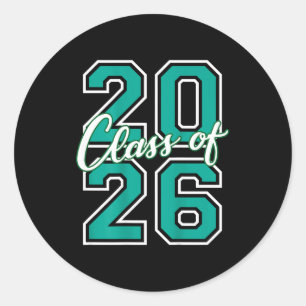 Cl Of 2026 Graduation Varsity Teal And White On Th Classic Round Sticker