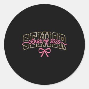 Cl Of 2026 Pink Coquette Bow Cap Senior 2026 Gradu Classic Round Sticker
