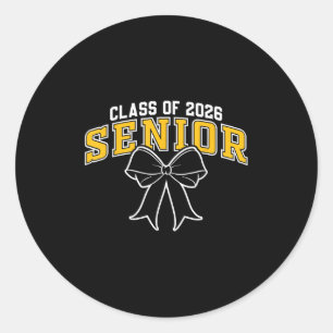 Cl Of 2026 Senior Graduation Black Gold Coquette B Classic Round Sticker