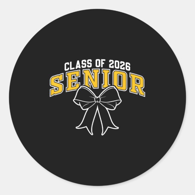 Cl Of 2026 Senior Graduation Black Gold Coquette B Classic Round Sticker (Front)