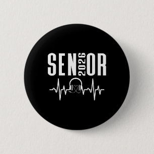 Cl Of 2026 Senior Music Headphones Themed Heartbea 6 Cm Round Badge