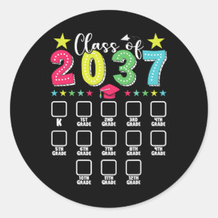 Cl Of 2037 Graduation Checklist Kindergarten 12th Classic Round Sticker
