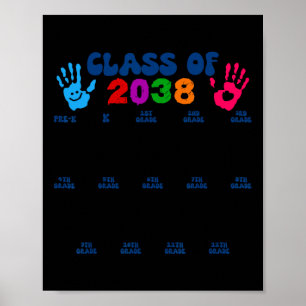 Cl Of 2038 Handprint Cute Back To School Pre-k Gra Poster
