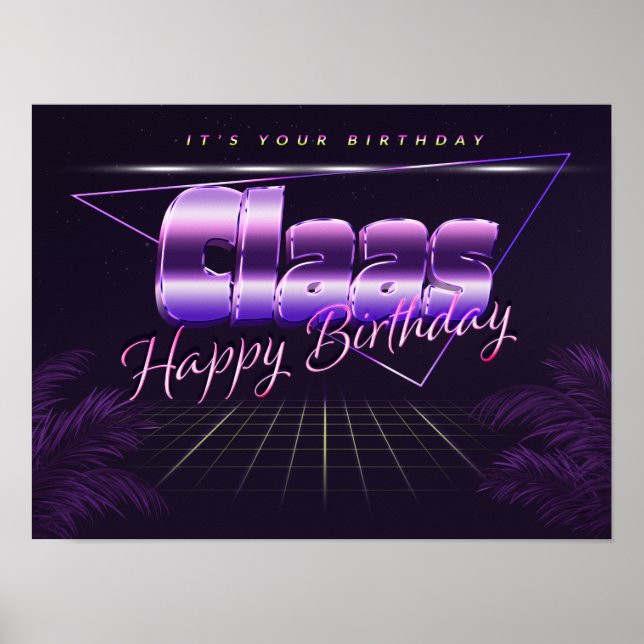Claas Name Vorname lila retro Poster Geburtstag (Front)