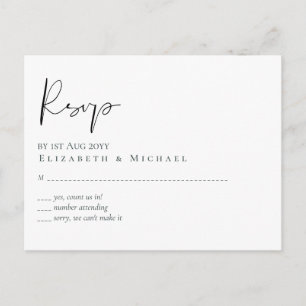 Claassic White Script RSVP MENU Budget Postcard